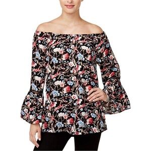 Olivia & Grace on or off shoulder black floral bell sleeve top size 2X NWT